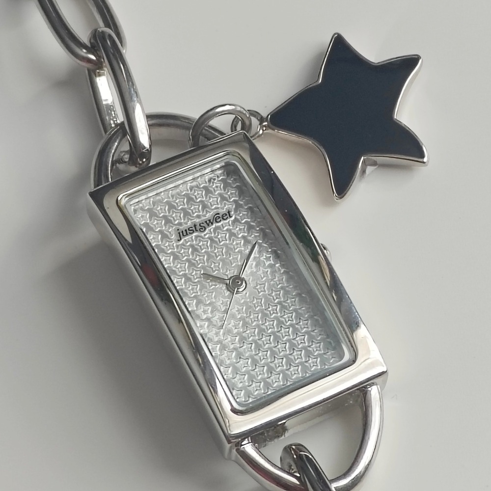 JustSweet Womens Silver Chain Link Bracelet Watch Star Dial Black Star Charm Y2K